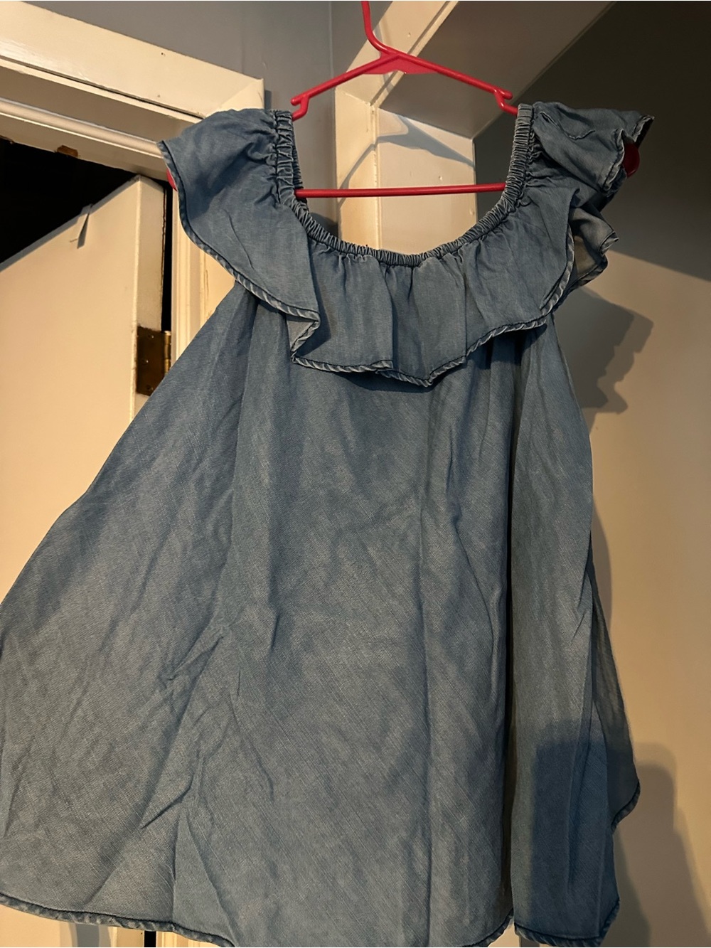 Woman’s Light Blue Ruffle Denim-Style Dress